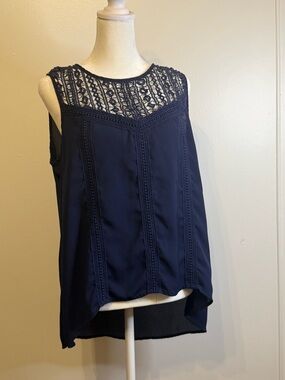 Xhilaration Sleeveless Lace Yoke Navy Women's Top